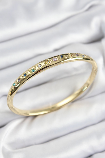 Pirinç Renkli Zirkon Taşlı Kutup Yıldızı Ve Hilal Model Gold Renk Kadın Kelepçe