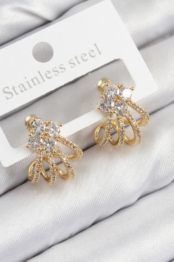 Pirinç Zirkon Taşlı Model Gold Renk Kadın Küpe