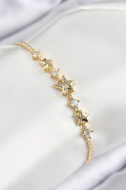Pirinç Zirkon Taşlı Yıldız Model Gold Renk Kadın Bileklik Pirinç Zirkon Taşlı Yıldız Model Gold Renk Kadın Bileklik