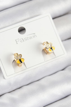 Pirinç Zirkon Taşlı Arı Model Gold Renk Çocuk Küpe