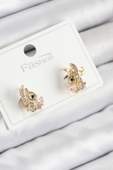 Pirinç Zirkon Taşlı Ceylan Model Gold Renk Çocuk Küpe