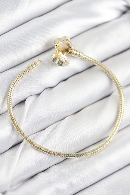 Pirinç Charm Zirkon Taşlı Yonca Model Gold Renk Kadın Bileklik