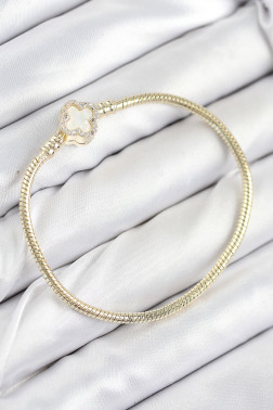 Pirinç Charm Zirkon Taşlı Yonca Model Gold Renk Kadın Bileklik