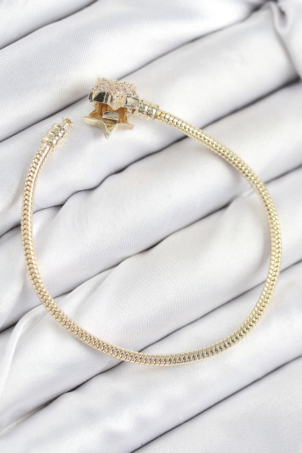 Pirinç Charm Zirkon Taşlı Yıldız Model Gold Renk Kadın Bileklik
