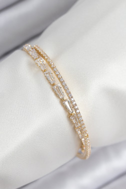 Pirinç Zirkon Taşlı Su Yolu Model Gold Renk Kadın Bileklik