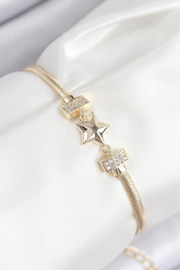 Pirinç Zirkon Taşlı Yıldız Model Gold Renk Kadın Bileklik