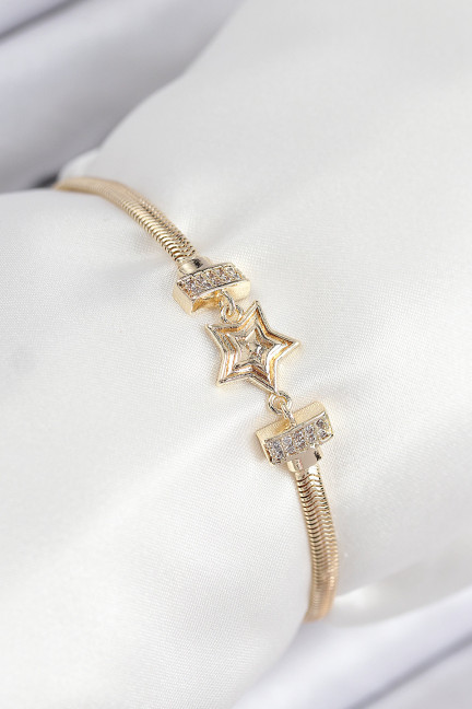 Pirinç Zirkon Taşlı Yıldız Model Gold Renk Kadın Bileklik Pirinç Zirkon Taşlı Yıldız Model Gold Renk Kadın Bileklik