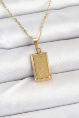 316L Çelik Zincir Gold Renk Külçe Altın Model Kadın Kolye
