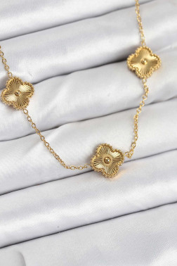 316L Çelik Zincir Gold Renk Yonca Kadın Kolye