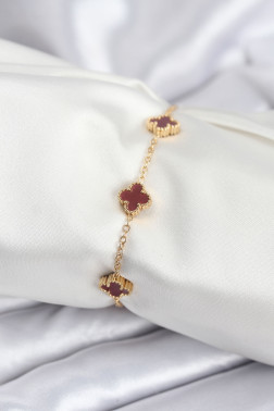 316L Çelik Gold Renk Bordo Baby Boy Yonca Kadın Bileklik