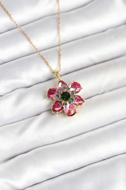 316L Çelik Zincirli Pembe Çiçek Model Kadın Kolye 316L Çelik Zincirli Pembe Çiçek Model Kadın Kolye