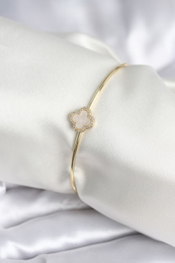 Beyaz Sedefli Yonca Model Gold Renk Kadın Bileklik