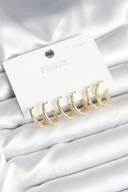 Pirinç Gold Renk Kemik Halka Model 925 Ayar Gümüş Çivili Kadın Küpe Seti