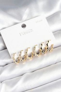 Gold Renk Pirinç Zikzak Model 925 Ayar Gümüş Çivili Kadın Küpe Seti