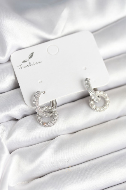 Gümüş Renk Pirinç Zirkon Taşlı Halka Model Kadın Küpe