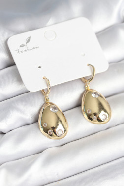 Gold Renk Pirinç Damla Model Kadın Küpe