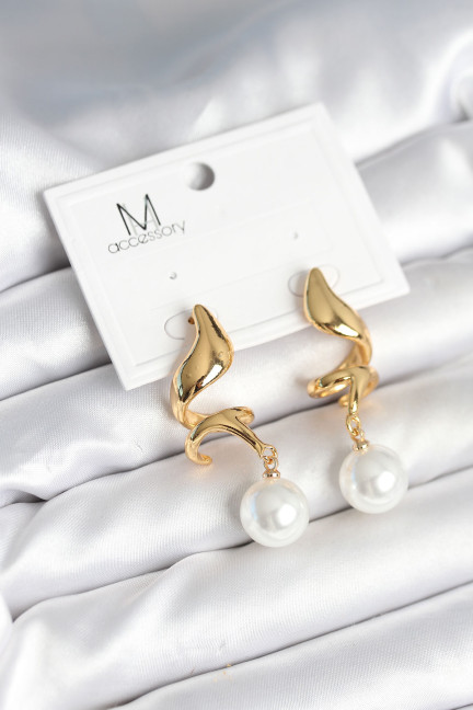 inci Detaylı Sarmal Model Gold Renk Pirinç Kadın Küpe