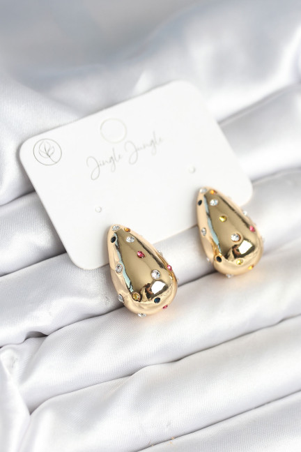 Damla Gold Renk Zirkon Taşlı Kadın Küpe