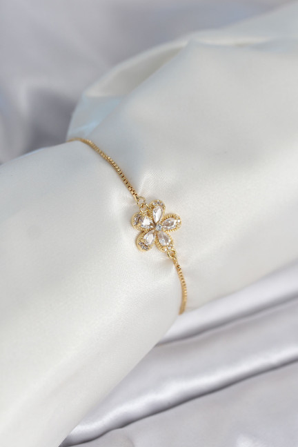 Çiçek Model Asansörlü Gold Renk Kadın Bileklik