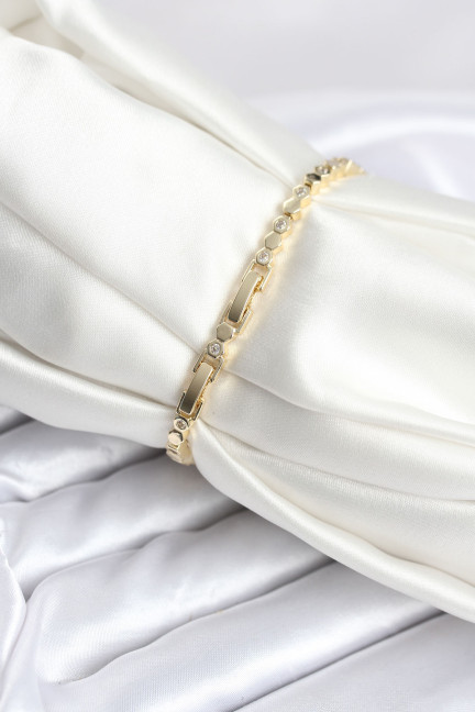 Pirinç Gold Renk İnce Petek Model Kadın Bileklik