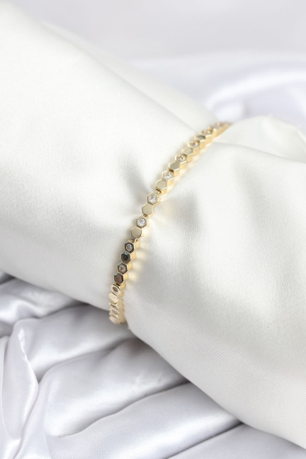 Pirinç Gold Renk İnce Petek Model Kadın Bileklik