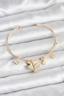 Anka Kuşu Charmlı Gold Renk Pirinç Kadın Bileklik