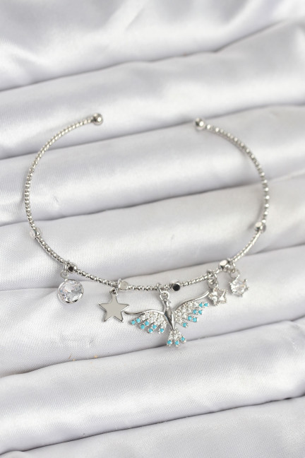 Anka Kuşu Charmlı Gümüş Renk Pirinç Kadın Bileklik Anka Kuşu Charmlı Gümüş Renk Pirinç Kadın Bileklik