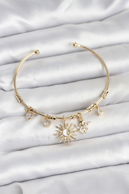 Güneş Charmlı Gold Renk Pirinç Kadın Bileklik