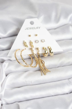 Gold Renk Pirinç Kadın 6 Çift Küpe Seti