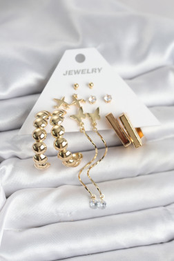 Gold Renk Pirinç 6 Çift Kadın Küpe Seti