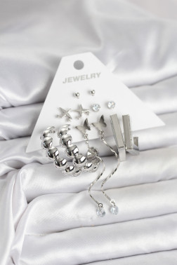 Gümüş Renk Pirinç 6'lı Kadın Küpe Seti