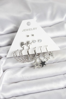 Pirinç Gümüş Renk 6'lı Kadın Küpe Seti