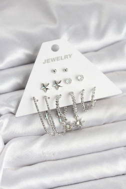 Pirinç Gümüş Renk Küpe Seti 6'lı