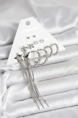 Gümüş Renk Pirinç 6 Çift Kadın Küpe Seti