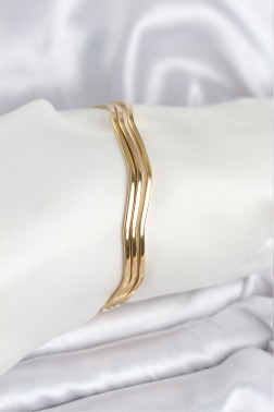 316L Çelik Gold Renk 65 mm Ajda Zikzak Model 3lü Kadın Bileklik