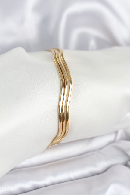 316L Çelik Gold Renk 65 mm Ajda Zikzak Model 3lü Kadın Bileklik