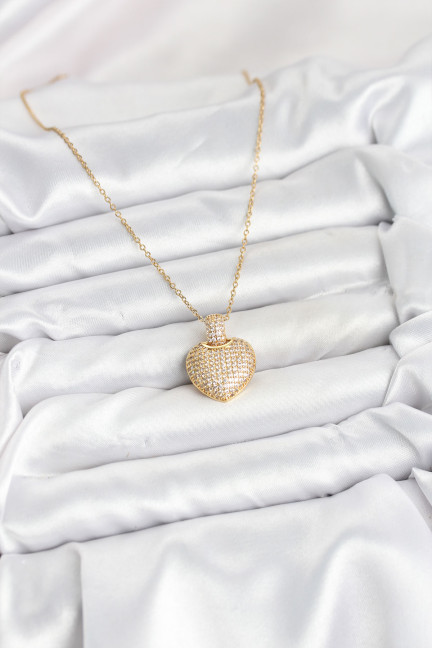 316L Çelik Zincir Gold Renk Zirkon Taşlı Kalpli Kadın Kolye 316L Çelik Zincir Gold Renk Zirkon Taşlı Kalpli Kadın Kolye