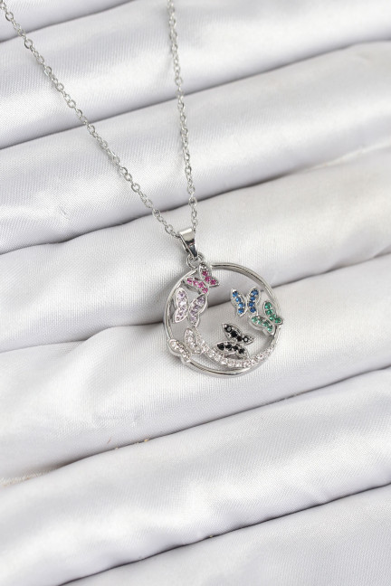 316L Çelik Zincir Gümüş Renk Zirkon Taşlı Kelebekli Kadın Kolye 316L Çelik Zincir Gümüş Renk Zirkon Taşlı Kelebekli Kadın Kolye