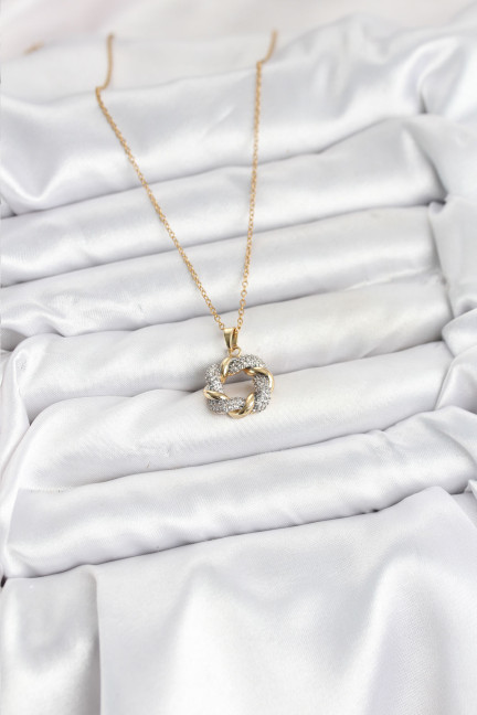 316L Çelik Zincir Gold Renk Zirkon Taşlı Sarmal Model Kadın Kolye 316L Çelik Zincir Gold Renk Zirkon Taşlı Sarmal Model Kadın Kolye