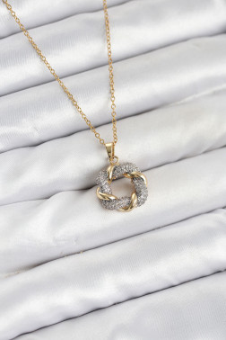 316L Çelik Zincir Gold Renk Zirkon Taşlı Sarmal Model Kadın Kolye