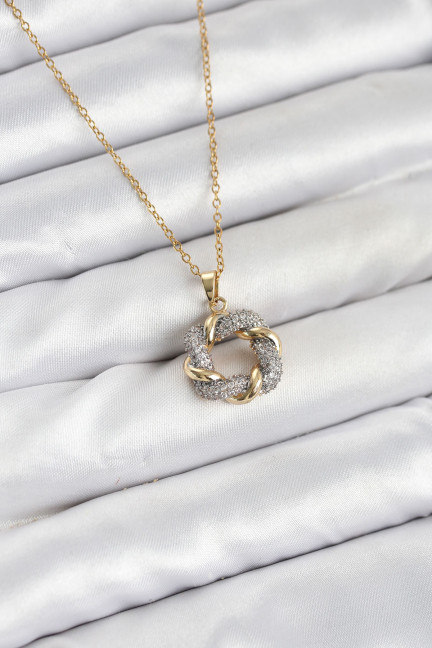 316L Çelik Zincir Gold Renk Zirkon Taşlı Sarmal Model Kadın Kolye 316L Çelik Zincir Gold Renk Zirkon Taşlı Sarmal Model Kadın Kolye