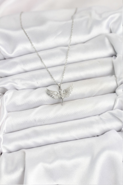 316L Çelik Zincir Gümüş Renk Melek Model Kadın Kolye