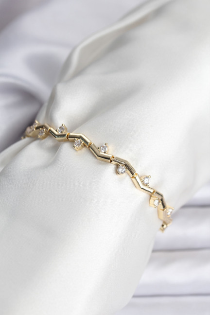 Zikzak Model Pirinç Gold Renk Bileklik