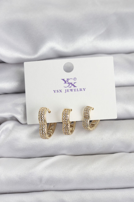 Gold Renk Pirinç Zirkon Taşlı Kalpli Kadın Küpe