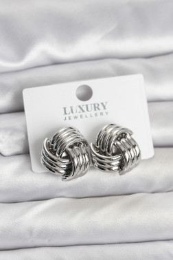 Pirinç Sarmal Gümüş Renk Kadın Küpe