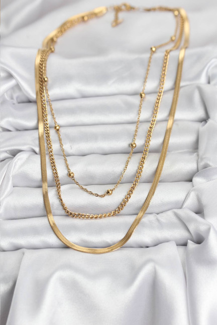 316L Çelik Gold Renk 3'lü Kadın Kolye