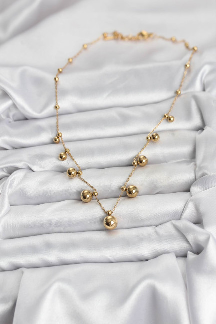 316L Çelik Zincir Gold Renk Topçuklu Kolye