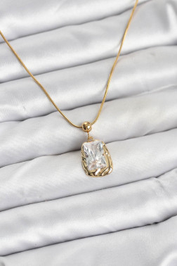 316L Çelik Zincir Gold Renk Zirkon Taşlı Kadın Kolye