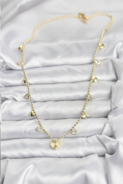 Pirinç Gold Renk Kalp Model Kadın Kolye