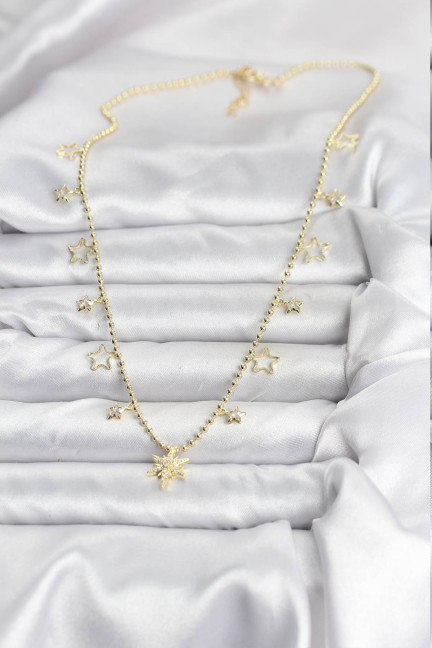 Pirinç Gold Renk Zirkon Taşlı Kutup Yıldızı Model Kadın Kolye Pirinç Gold Renk Zirkon Taşlı Kutup Yıldızı Model Kadın Kolye